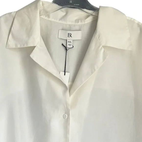 Banana Republic Silk Resort Shirt Cream XXL Women's Button-Up Top - Picture 2 of 7